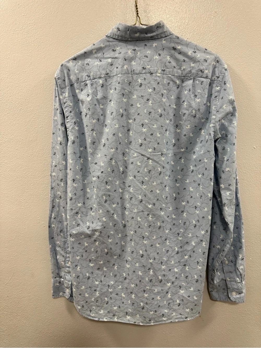J. Crew Light Blue Floral Button-Down Shirt with Subtle White Flowers
